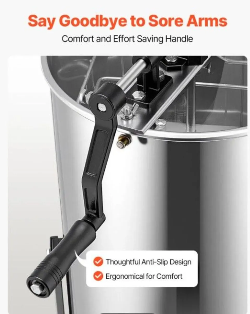 2 Frame Manual Honey Extractor Stainless Steel Hon - Image 2