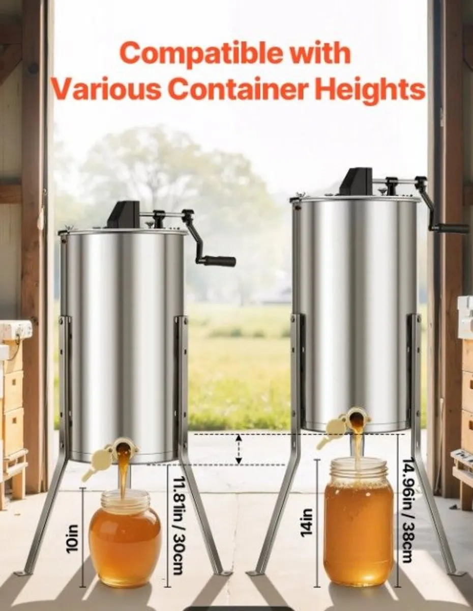 2 Frame Manual Honey Extractor Stainless Steel Hon - Image 4