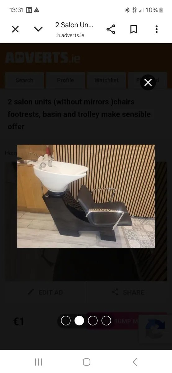 2 Salon chairs footrests and basin - Image 1