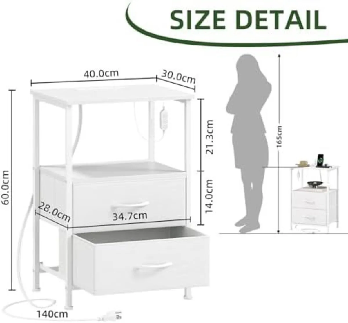 Bedside Table Set of 2 with Charging Station and L - Image 2