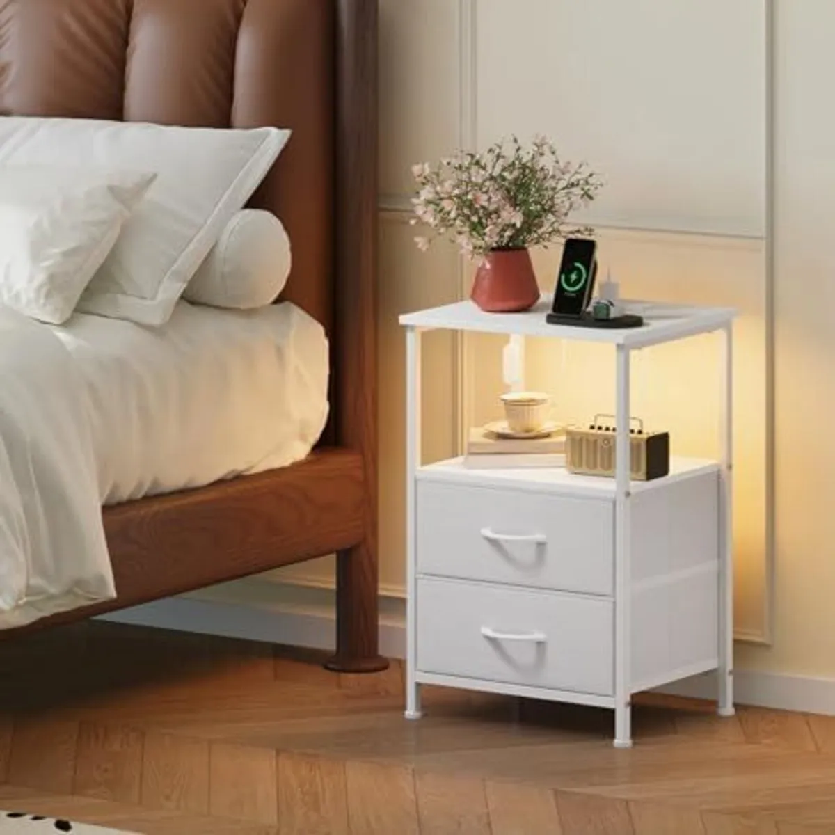 Bedside Table Set of 2 with Charging Station and L - Image 3