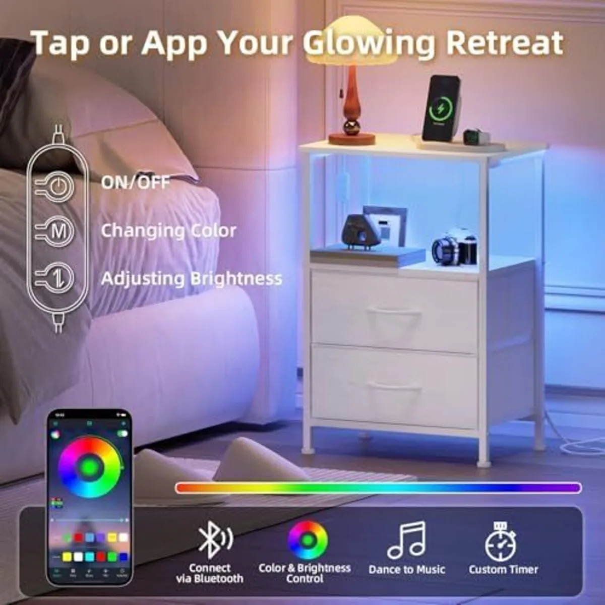 Bedside Table Set of 2 with Charging Station and L - Image 4