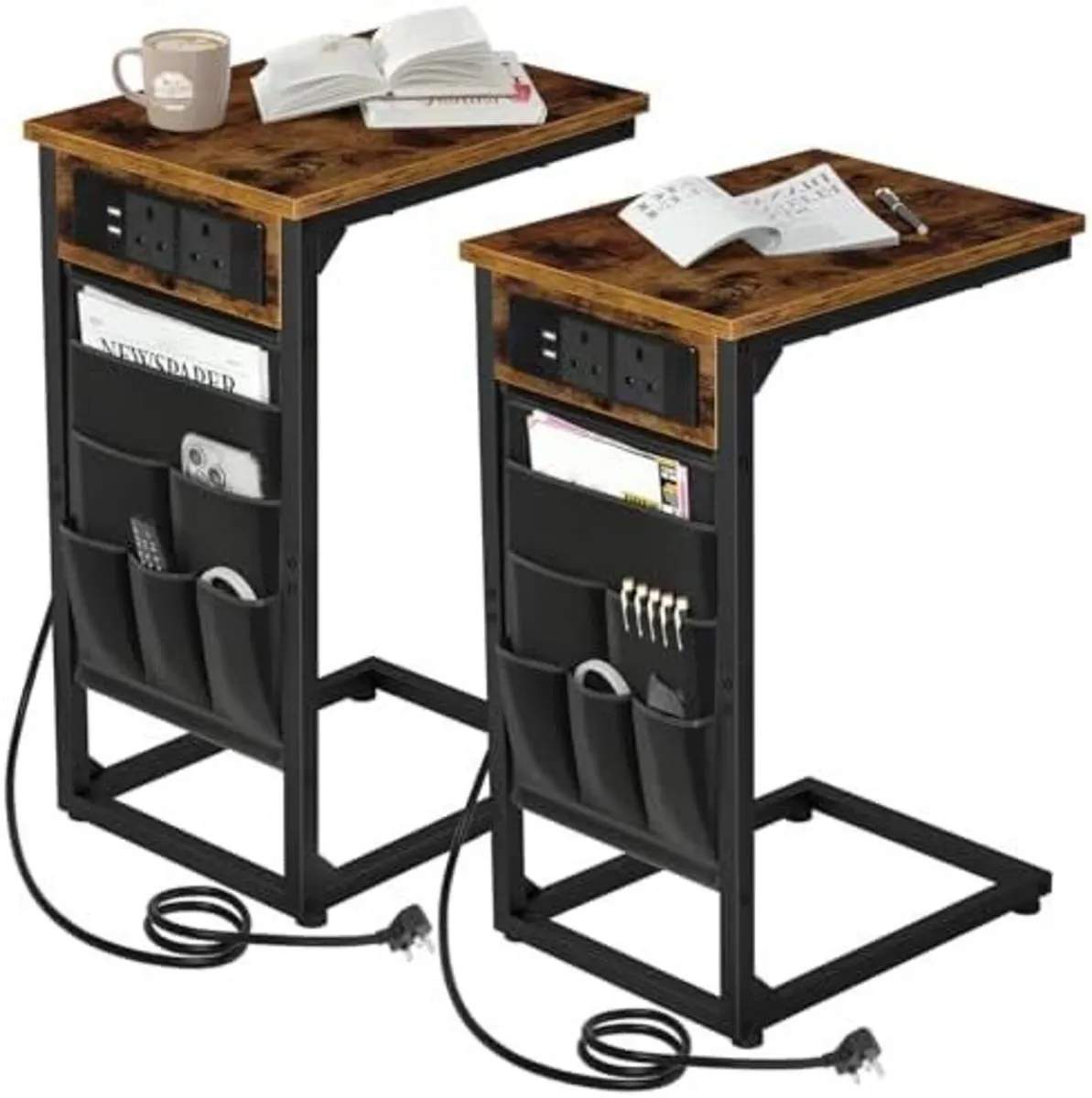 C Shaped Side Table Set with Charging Station - Image 1