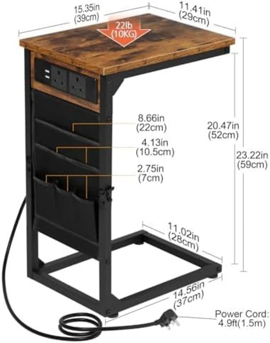 C Shaped Side Table Set with Charging Station - Image 2