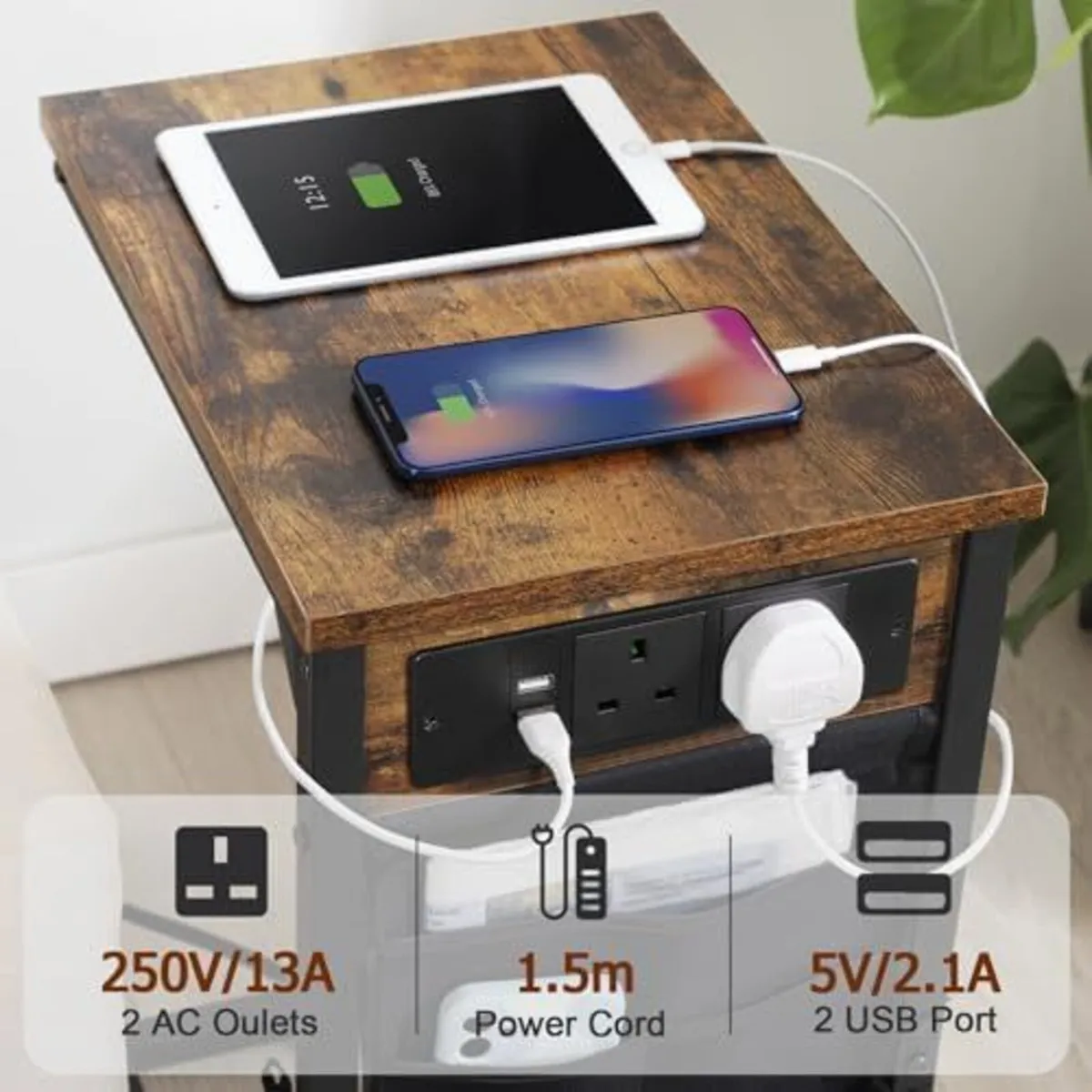 C Shaped Side Table Set with Charging Station - Image 3