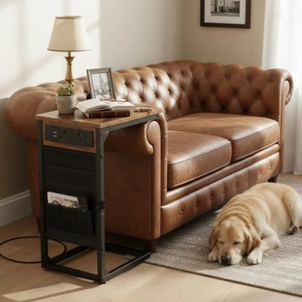 C Shaped Side Table Set with Charging Station - Image 4
