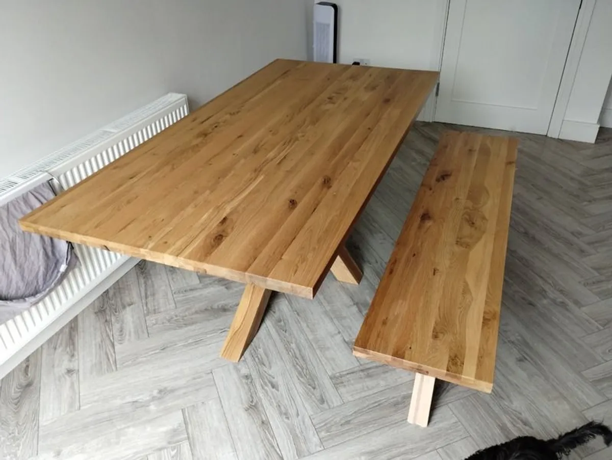 Oak 2M Rectangular Dining Table & Chairs - Image 1