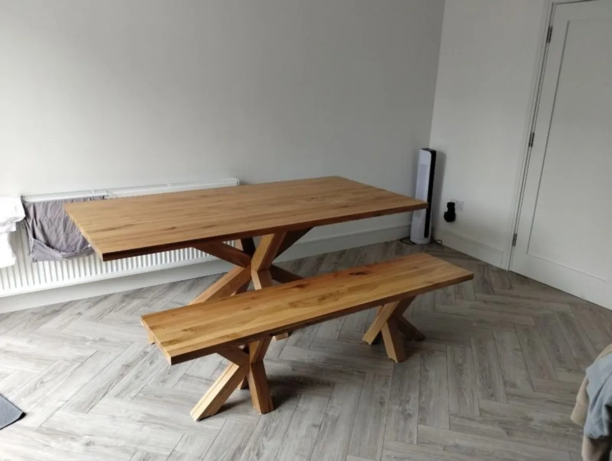 Oak 2M Rectangular Dining Table & Chairs - Image 2
