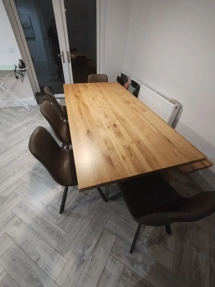 Oak 2M Rectangular Dining Table & Chairs - Image 4