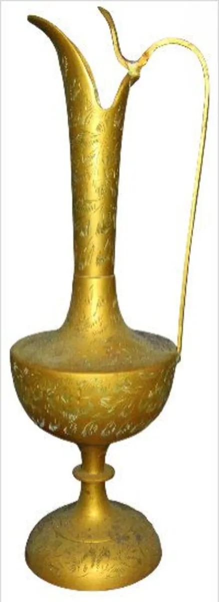 Vintage Tall Etched Brass Ewer Pitcher (15" Tall) - Image 3