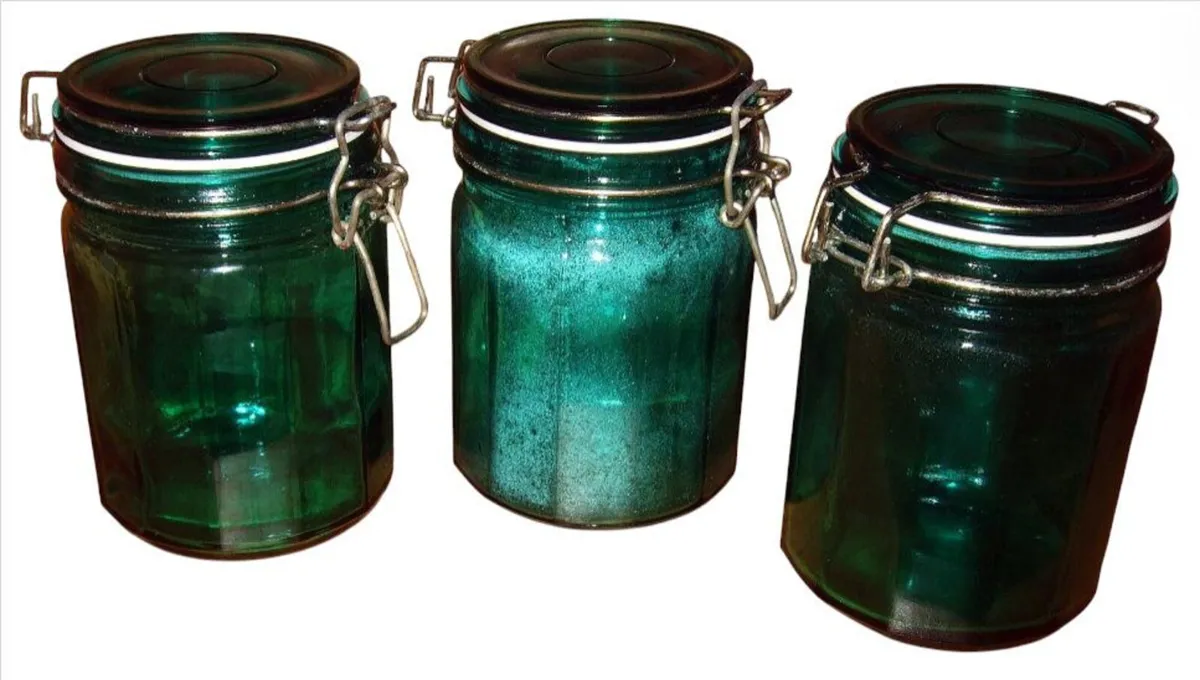 Rare Vintage Harrods Green Glass Storage Jars (3) - Image 1