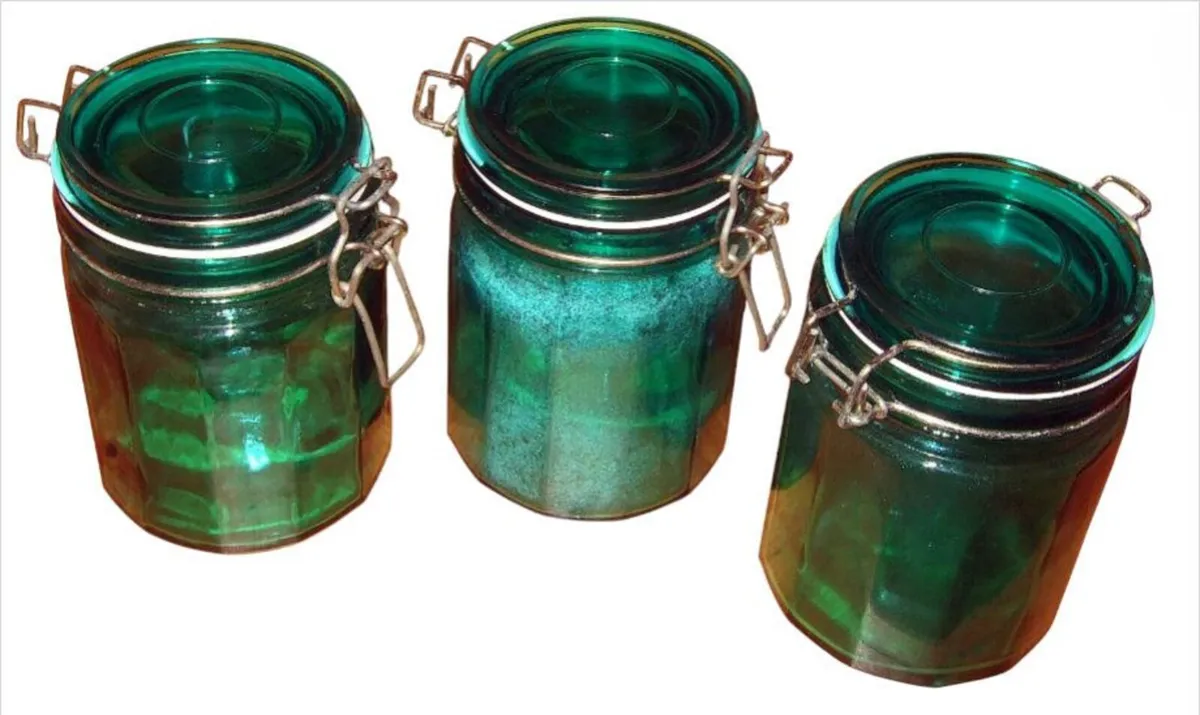 Rare Vintage Harrods Green Glass Storage Jars (3) - Image 3