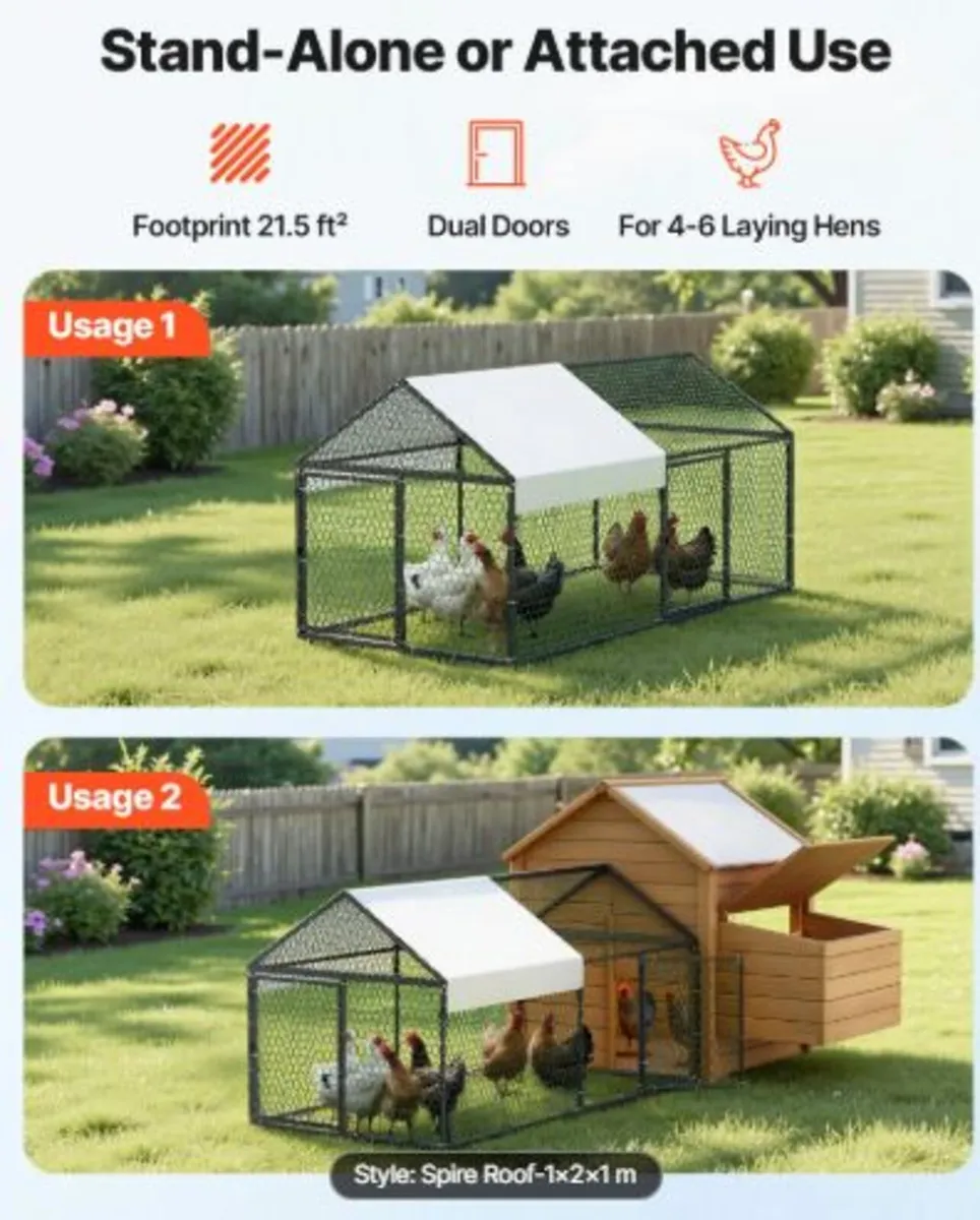 Metal Chicken Coop for 4-6 Chickens, 1 x 2 x 1 m, - Image 2