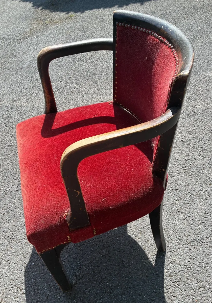 Arm Chair,  Vintage Upholstered,  Burgundy Velvet - Image 3