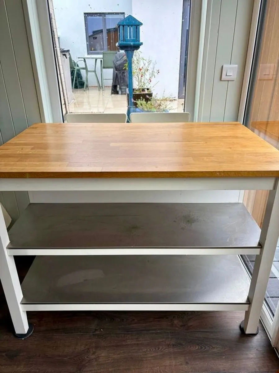 IKEA Free-standing kitchen island with foldable chairs. - Image 3