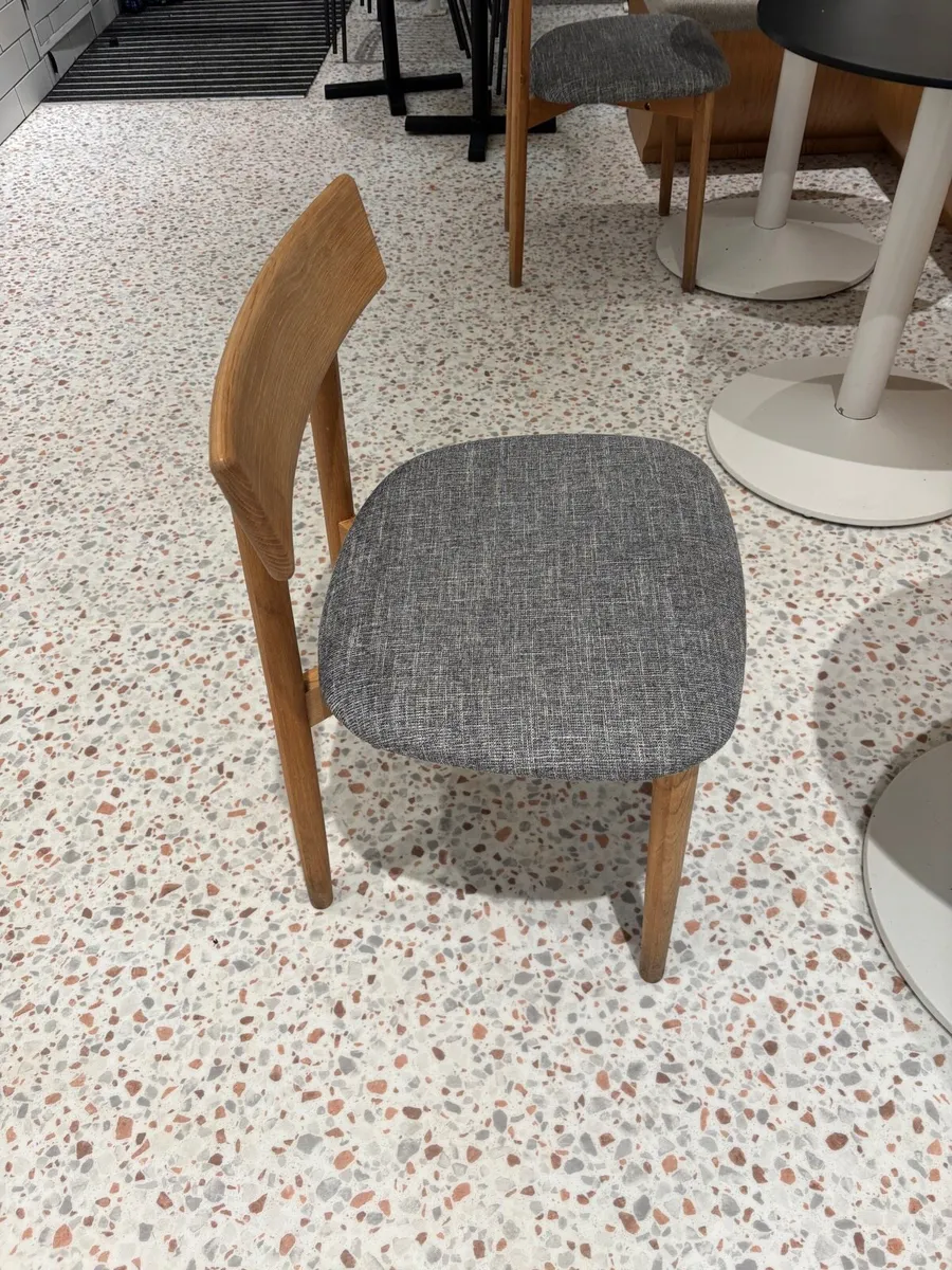 3 Scandi Oak Dining Chair – Grey Tweed Fabric Seat - Image 1