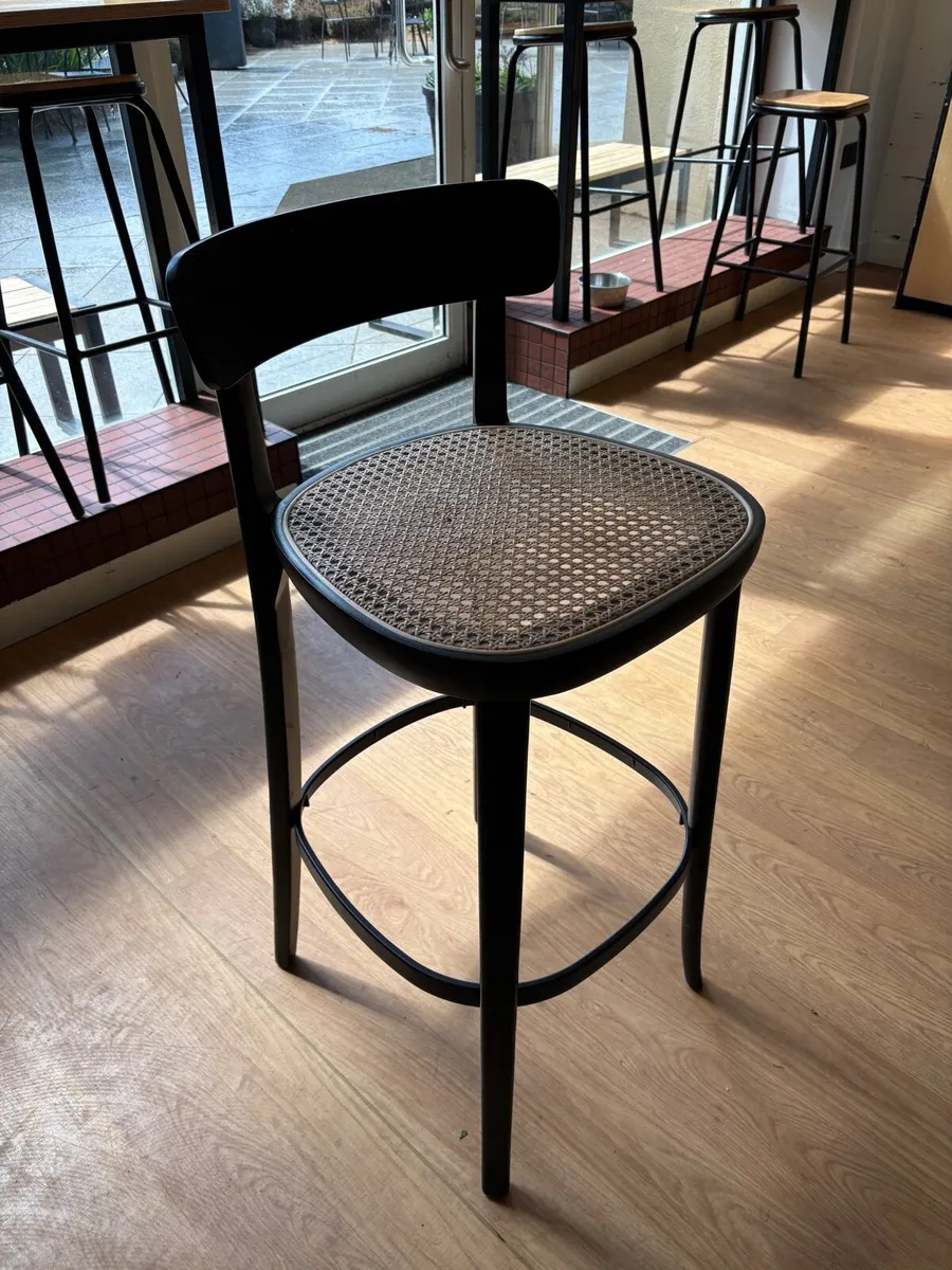 Thonet-Style Bar Stool — Black Wood Frame