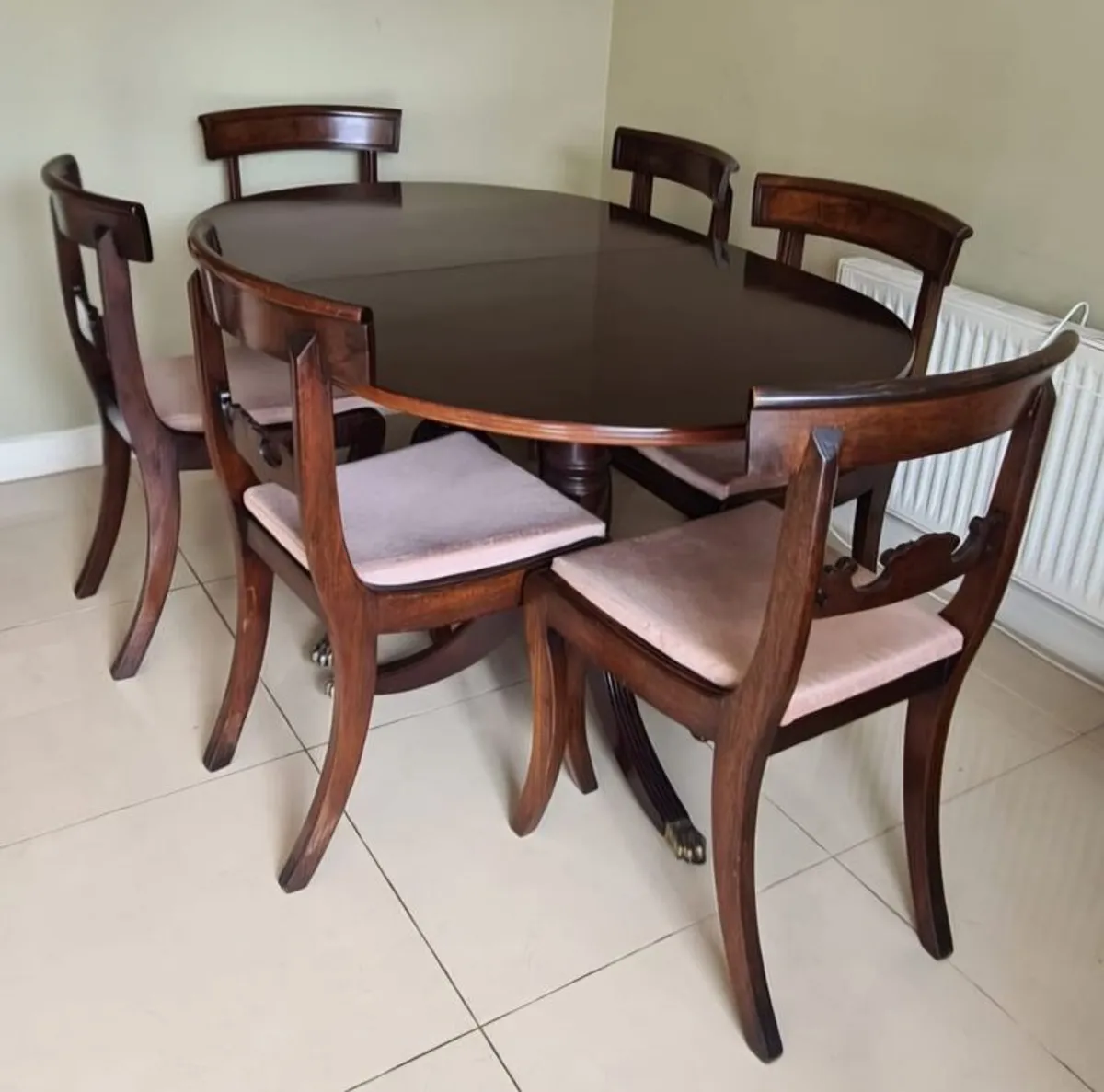 Antique Mahogany Extenable Oval Dining Table & Chairs - Image 2