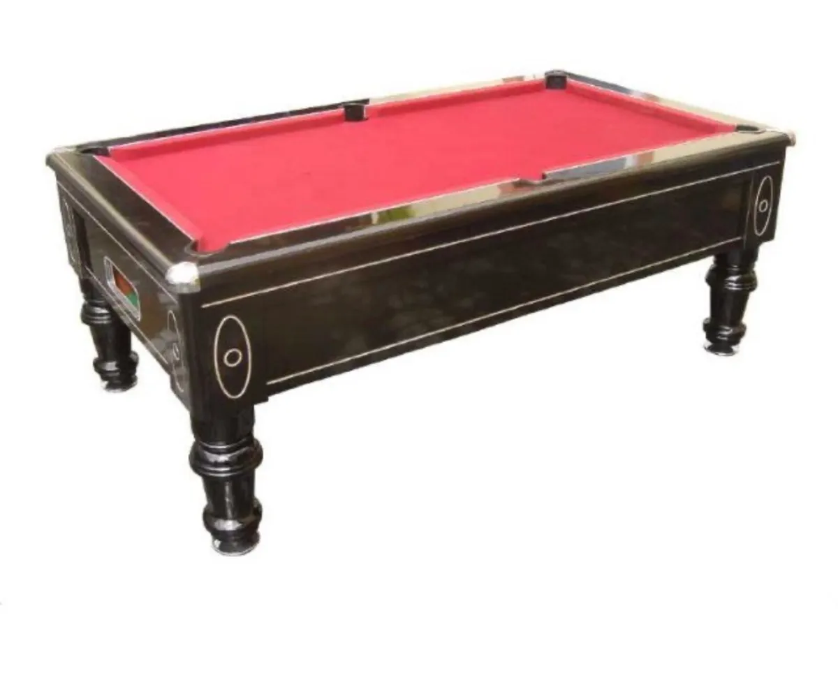 Manhattan Black Wood Burgundy Cloth Pool Table - Image 1