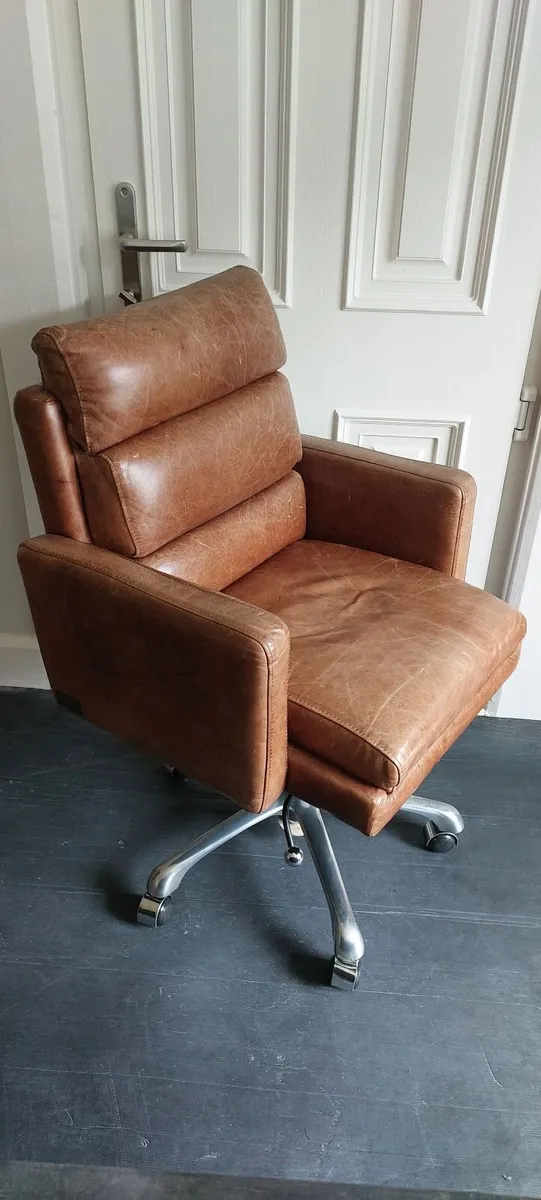 Office chair, brown leather. - Image 3