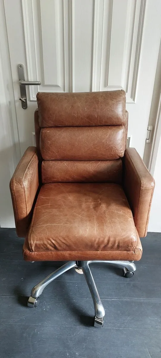 Office chair, brown leather. - Image 1
