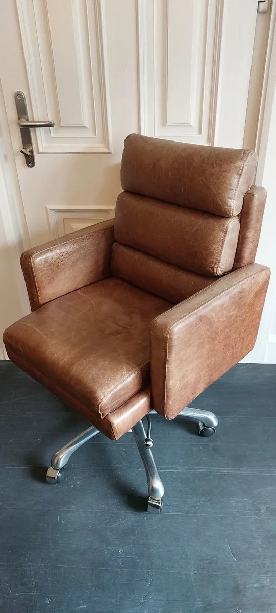 Office chair, brown leather. - Image 2