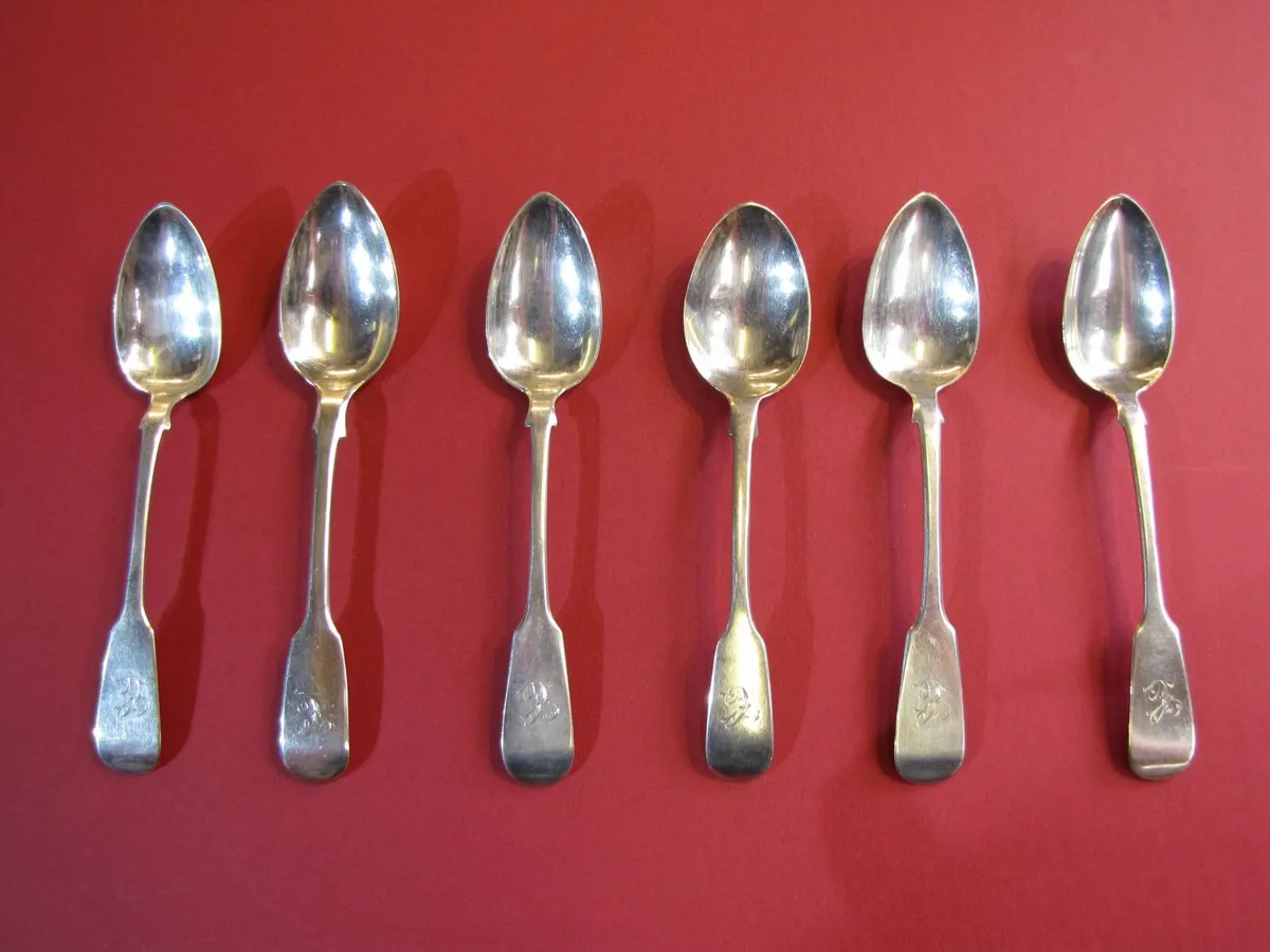 SIX ANTIQUE SILVER SPOONS   c 1839 - Image 1