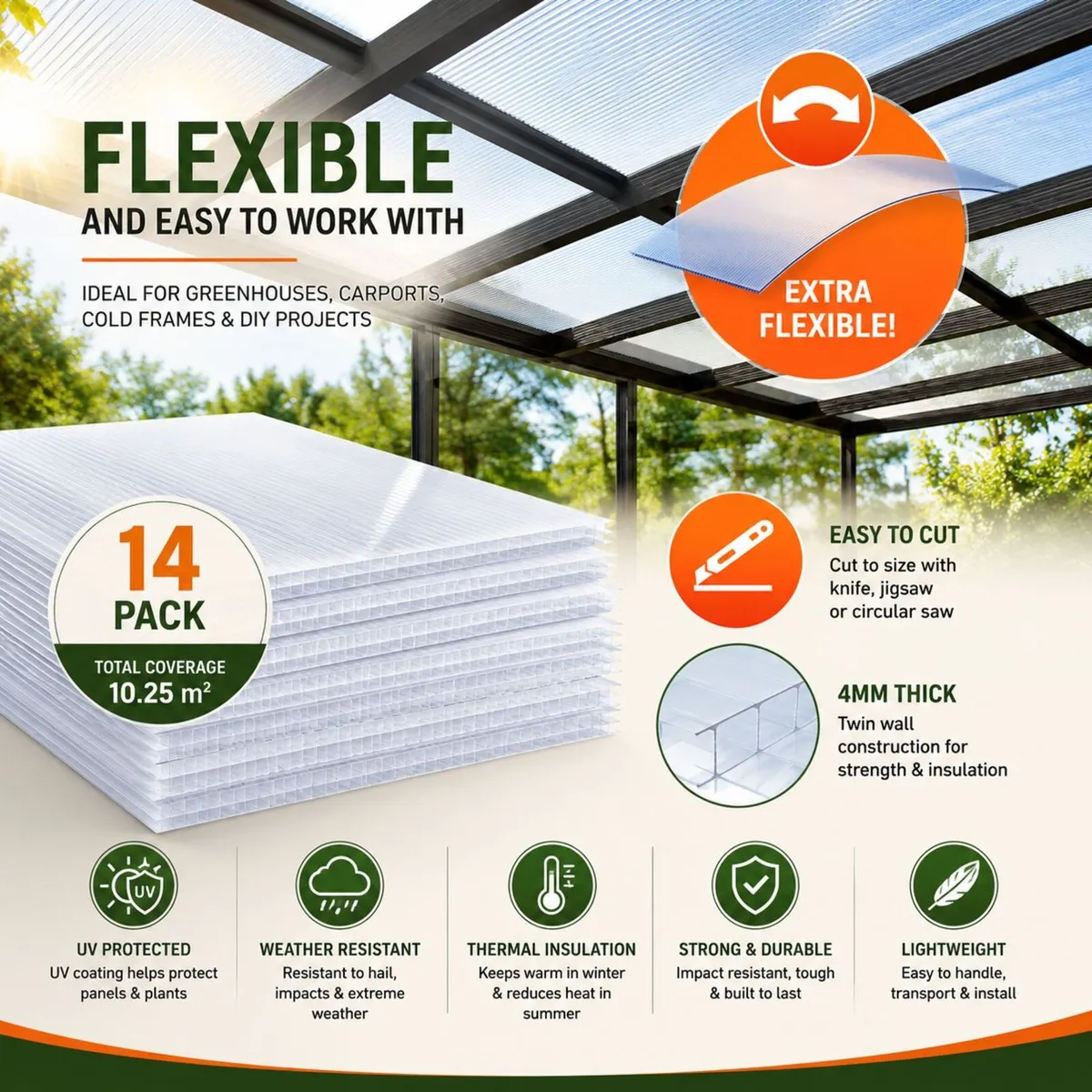 14 Pack Polycarbonate  Sheets Greenhouse Panels - Image 2