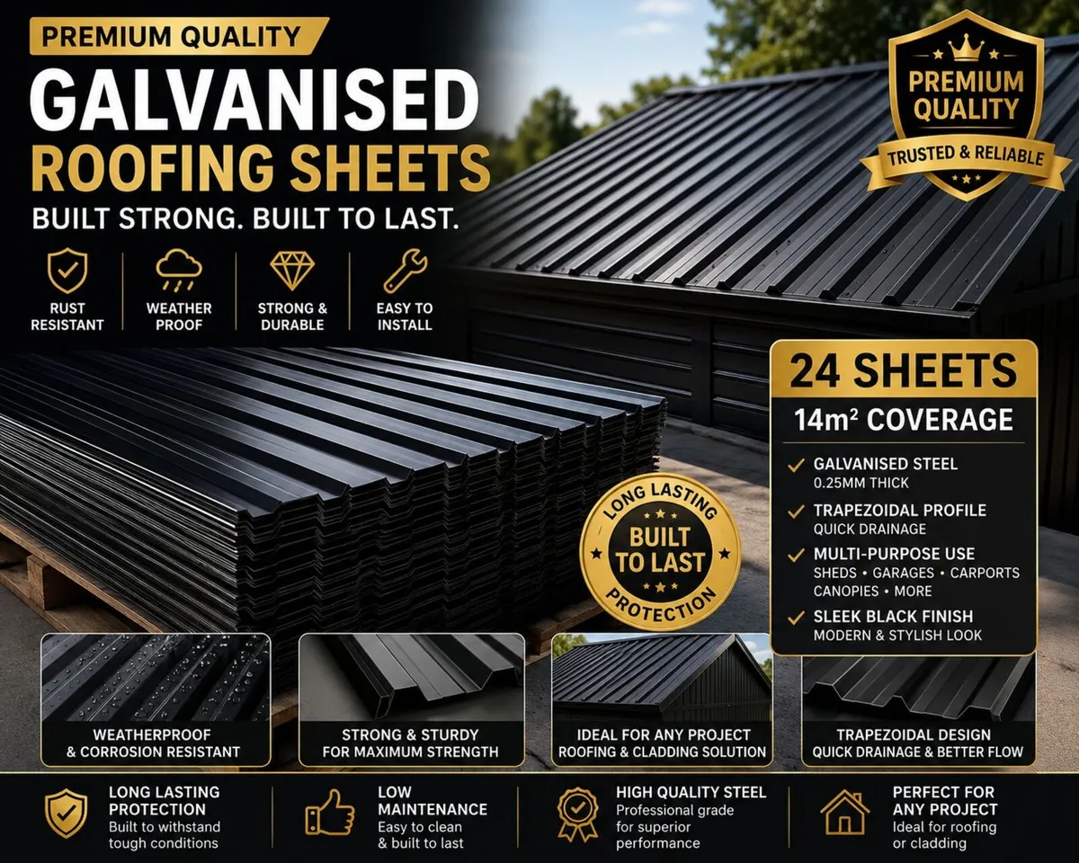 24 x Galvanised Trapezoidal Corrugated Roofing She - Image 1