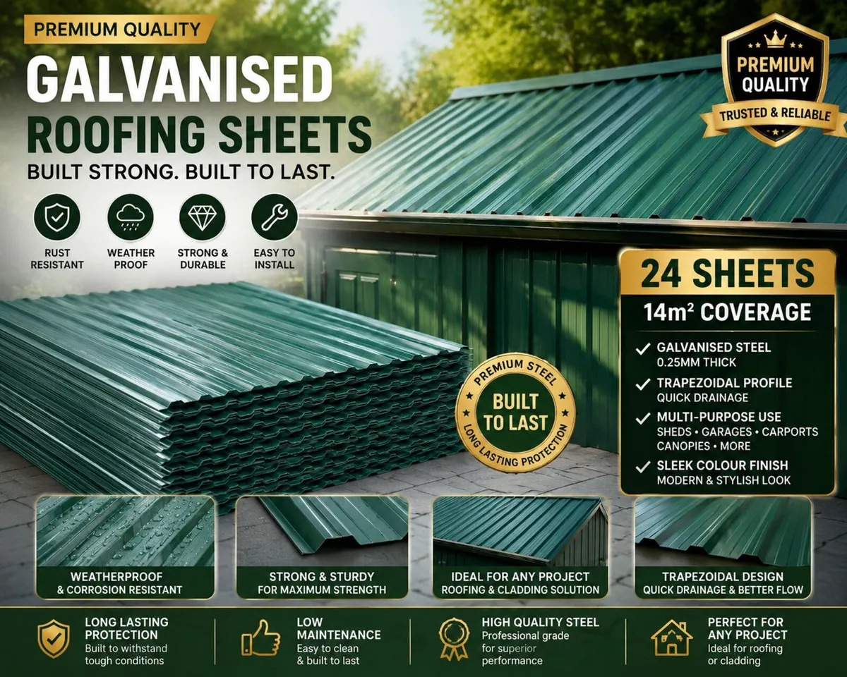 24 x Galvanised Trapezoidal Corrugated Roofing She - Image 2