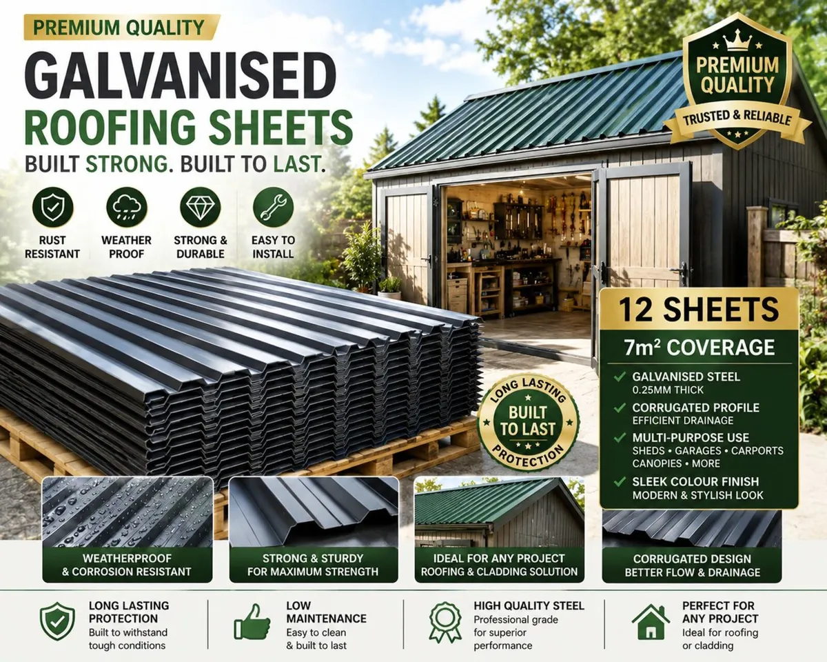 12 Pack Corrugated Metal Roofing Sheets 129 x 45 c - Image 1