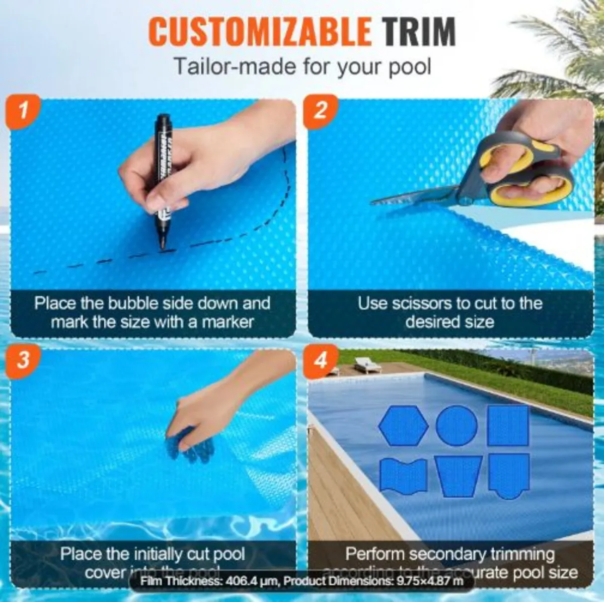 Solar Pool Cover, 32 x 16 ft Rectangle Solar Blank - Image 3