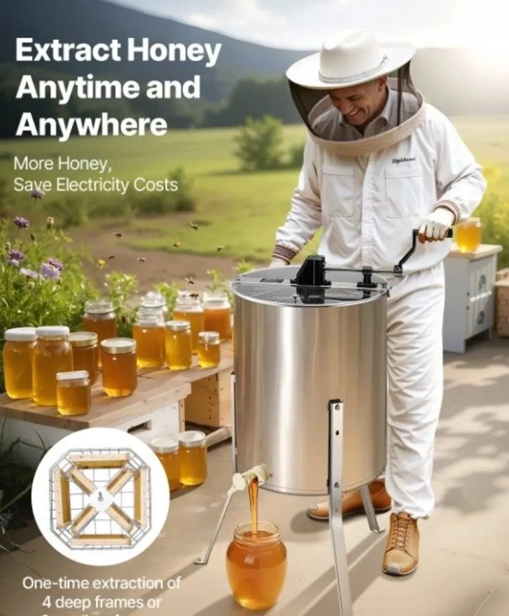 Manual Honey Extractor, 4/8 Frames Honey Spinner E - Image 3
