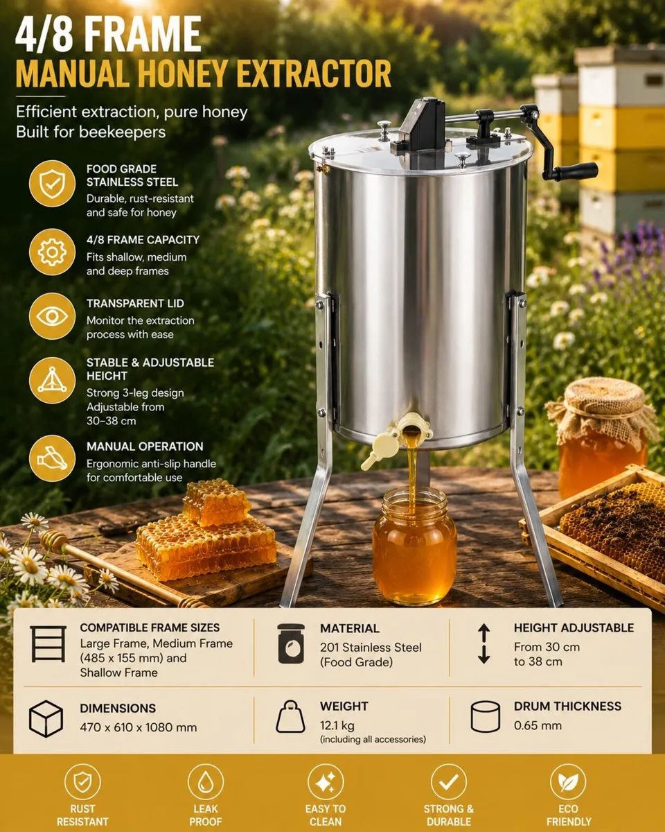 Manual Honey Extractor, 4/8 Frames Honey Spinner E - Image 2