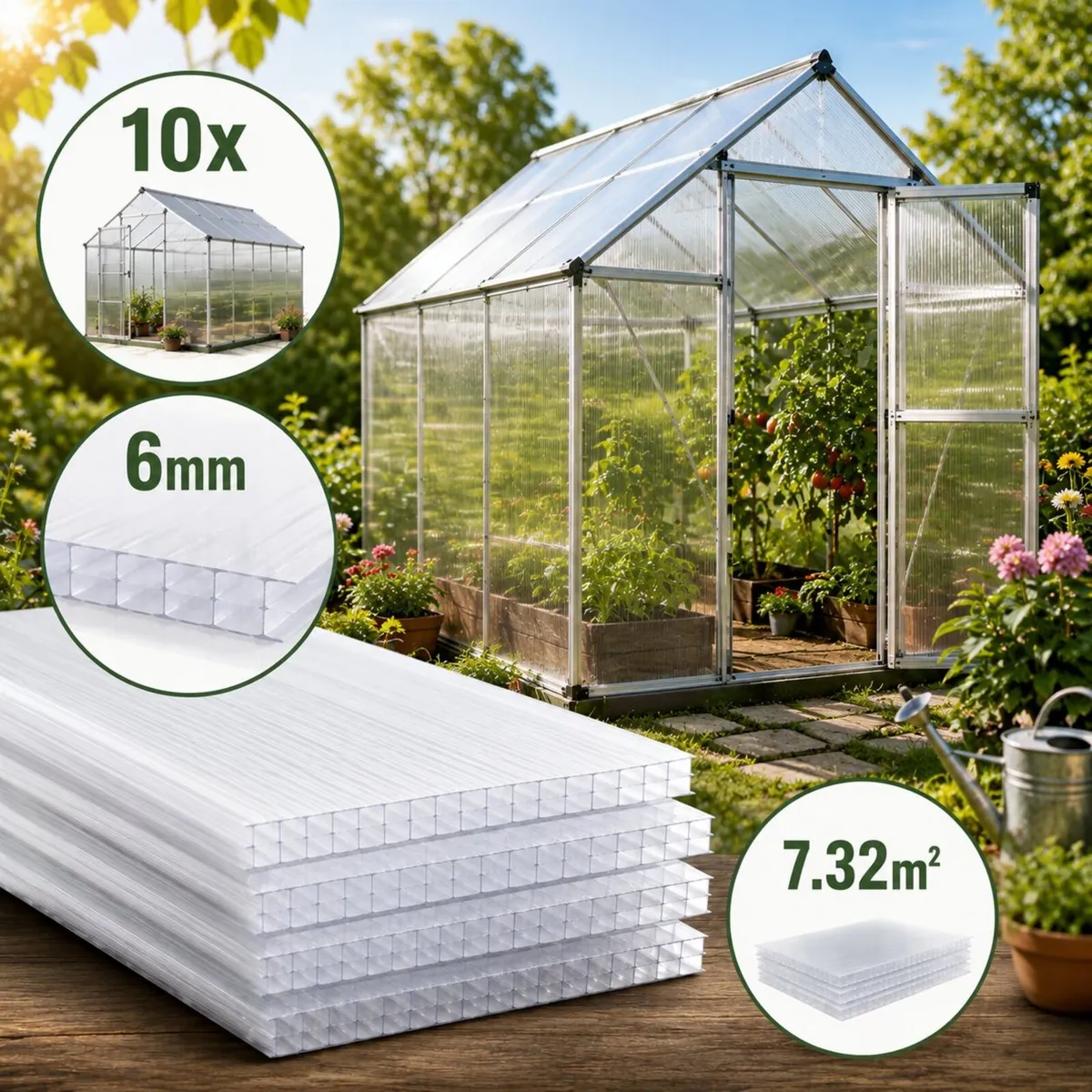 10 x Double Wall  Polycarbonate Sheets, 6 mm, - Image 1