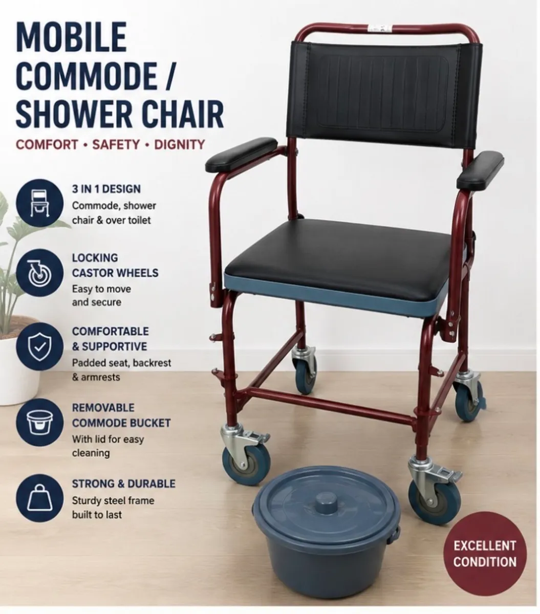 Mobile Commode / Shower Chair with Wheels - Image 1
