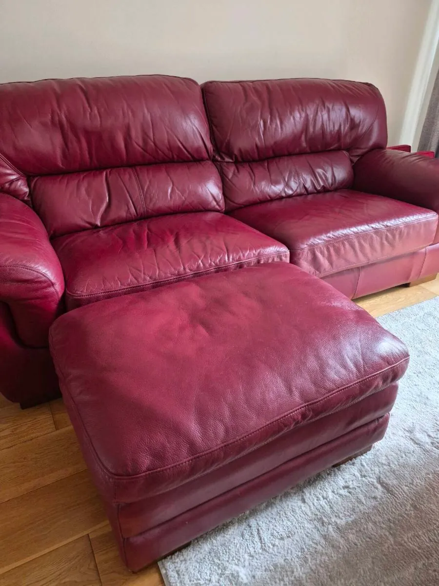 Leather couch and pouffe - Image 1