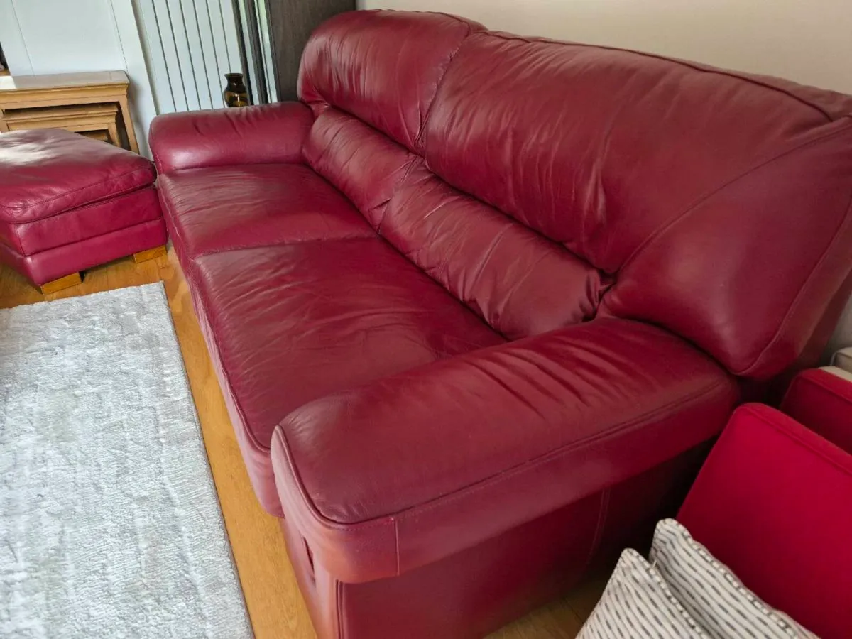 Leather couch and pouffe - Image 3