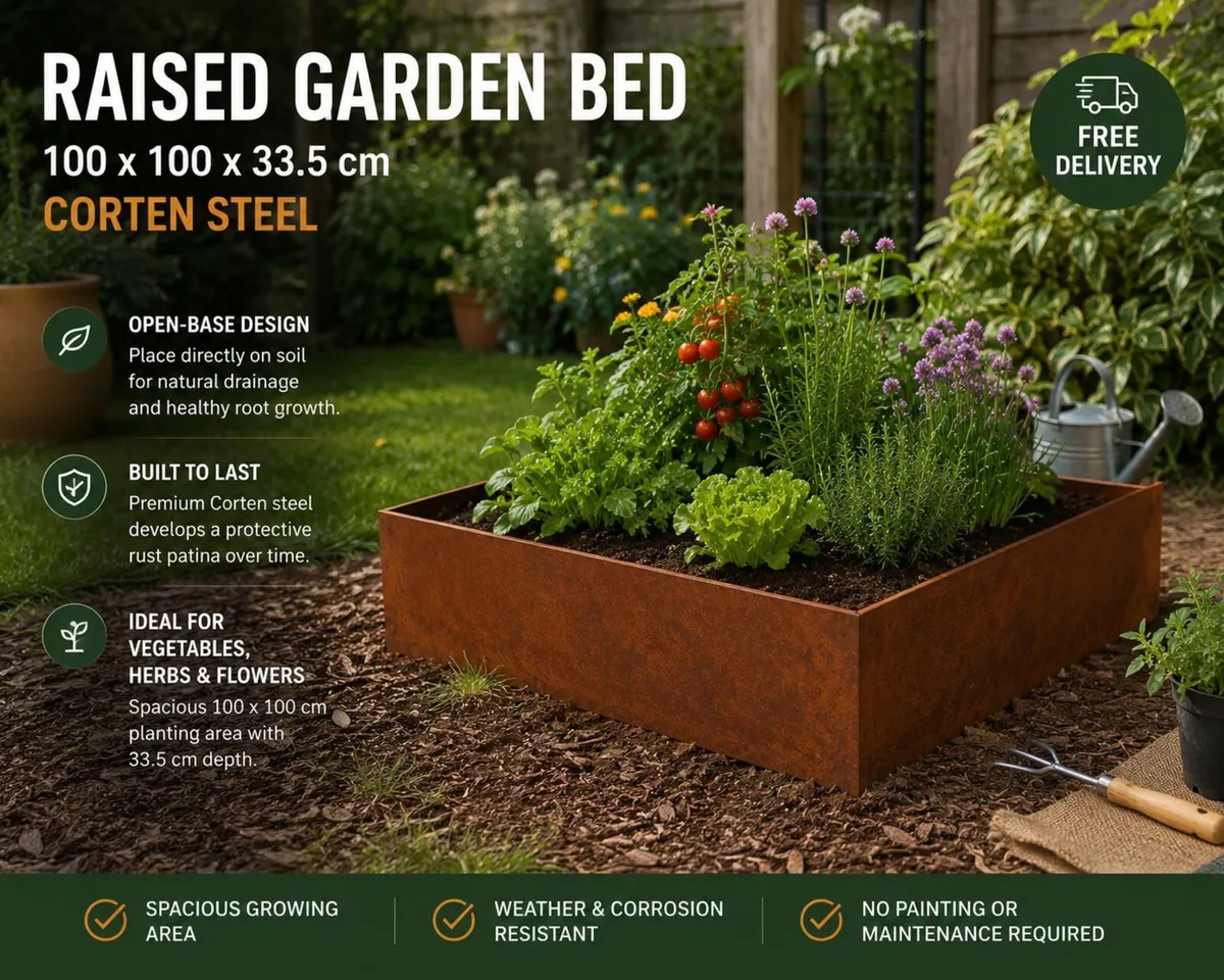 Raised Garden Bed 100 x 100 x 33.5 cm Corten Steel - Image 1