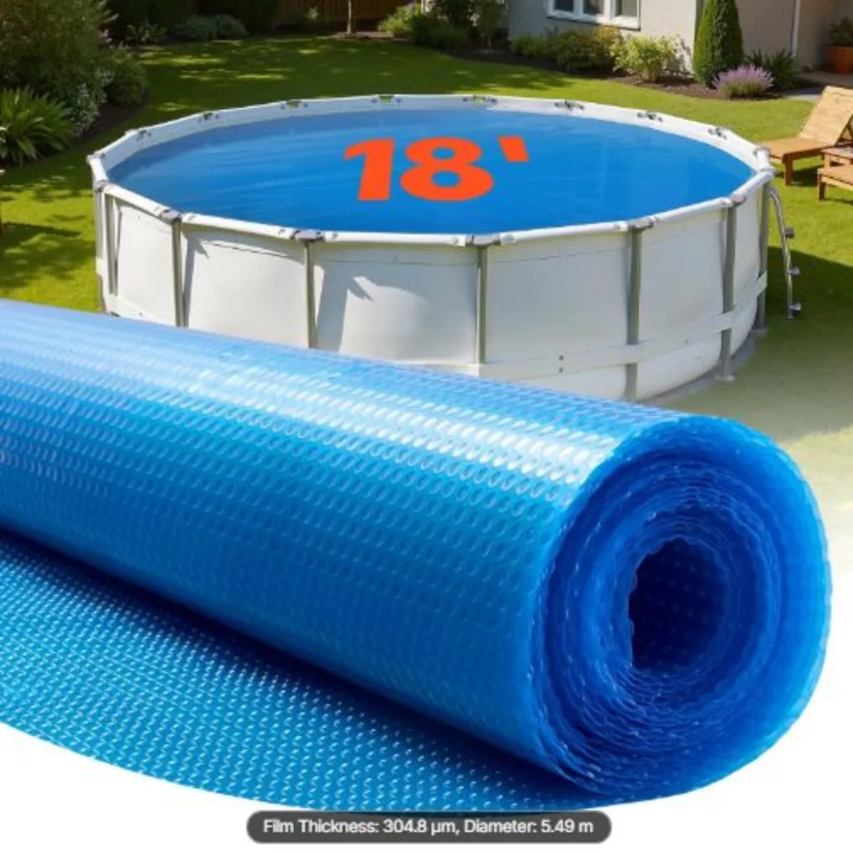Solar Pool Cover, 5.49m Round Pool Bubble Cover, - Image 1