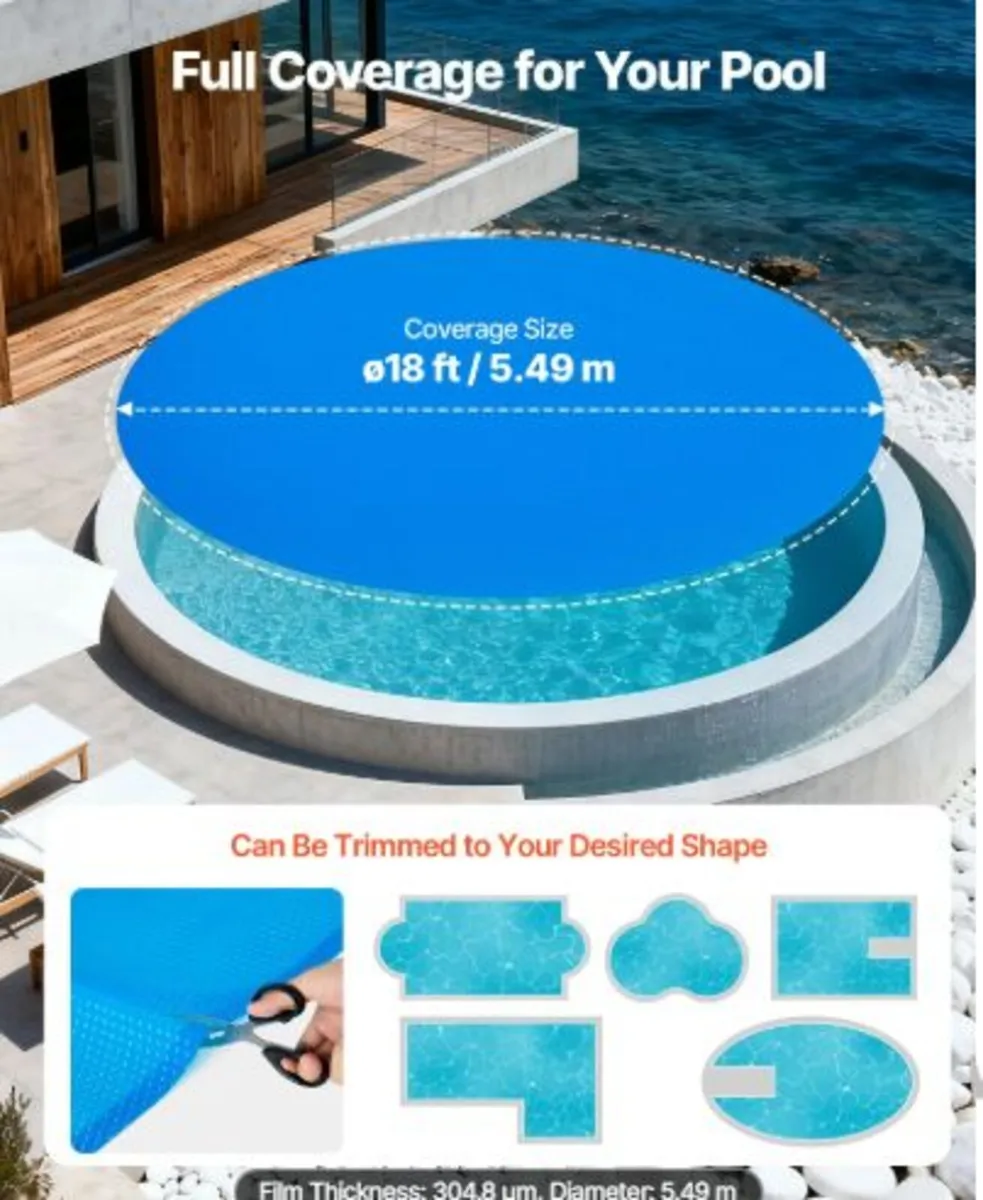 Solar Pool Cover, 5.49m Round Pool Bubble Cover, - Image 2