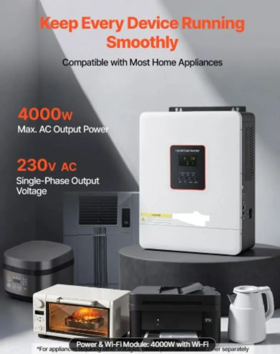 4000W Hybrid Solar Inverter, 24V DC to 230V AC, - Image 2