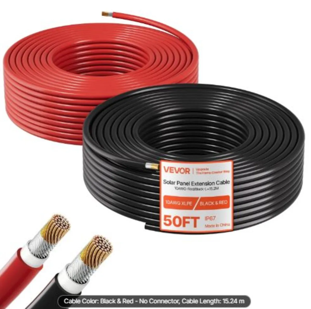 Solar Panel Wire, 15.24 m Black + Red Kit, 10 AWG - Image 1