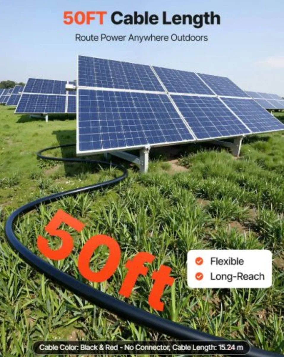 Solar Panel Wire, 15.24 m Black + Red Kit, 10 AWG - Image 2