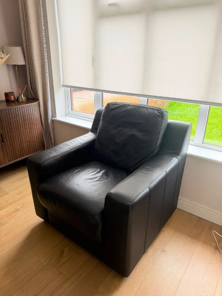 Leather Sofa, armchair and  pouffe - Image 2
