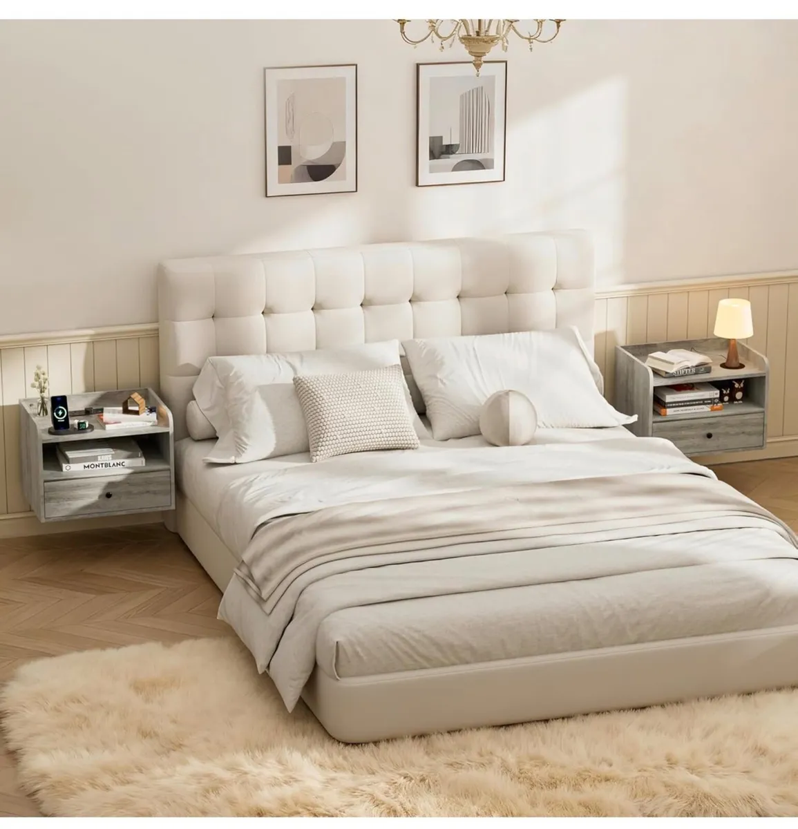 Set of 2 Floating Bedside Tables, Wall Mounted Bed - Image 2