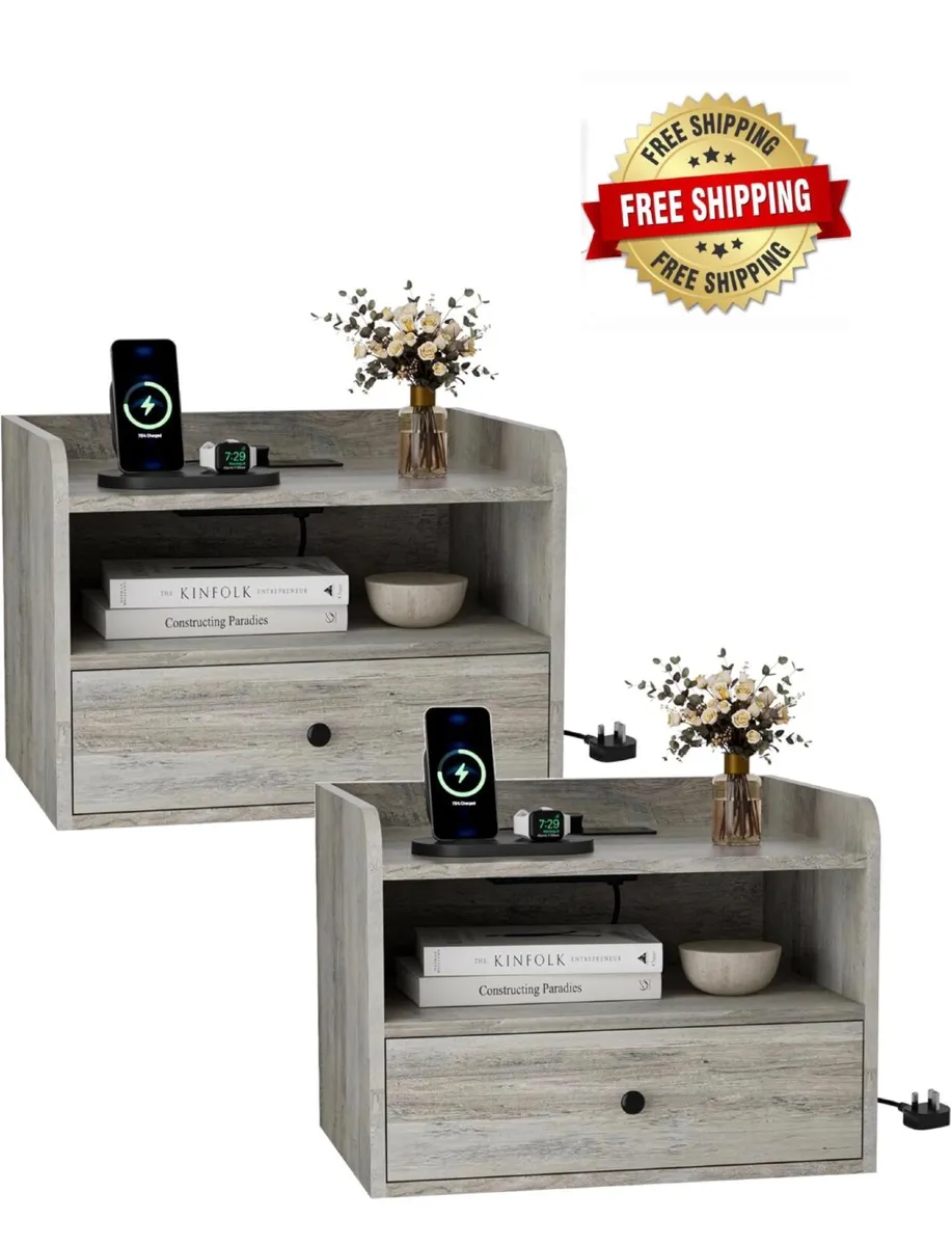Set of 2 Floating Bedside Tables, Wall Mounted Bed - Image 1