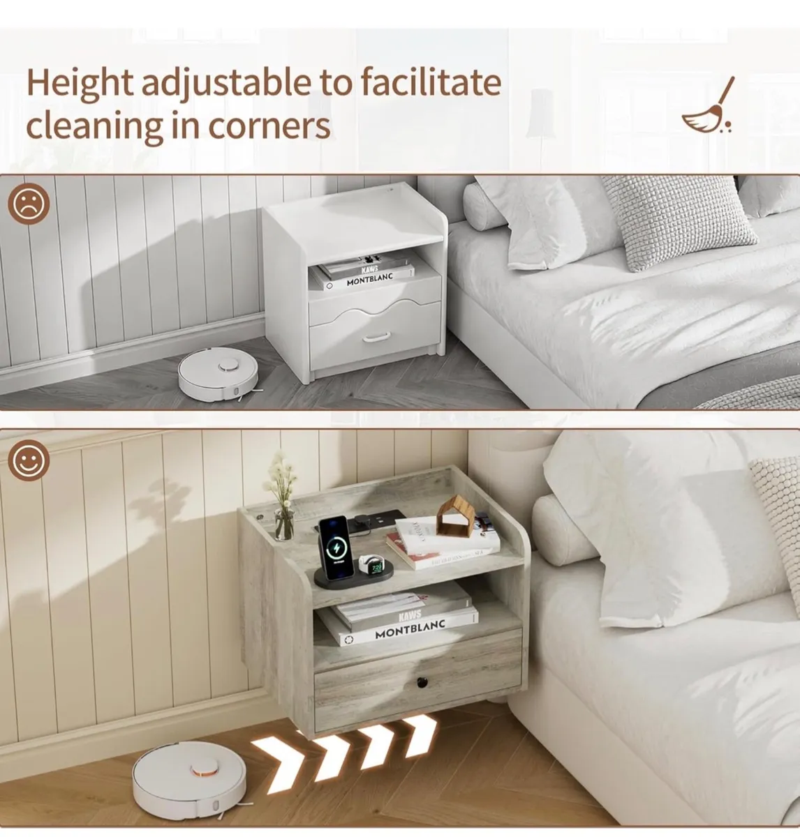 Set of 2 Floating Bedside Tables, Wall Mounted Bed - Image 4