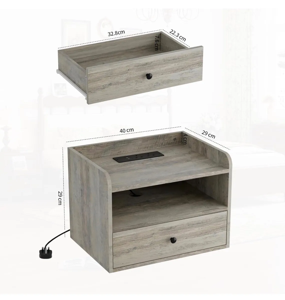 Set of 2 Floating Bedside Tables, Wall Mounted Bed - Image 2