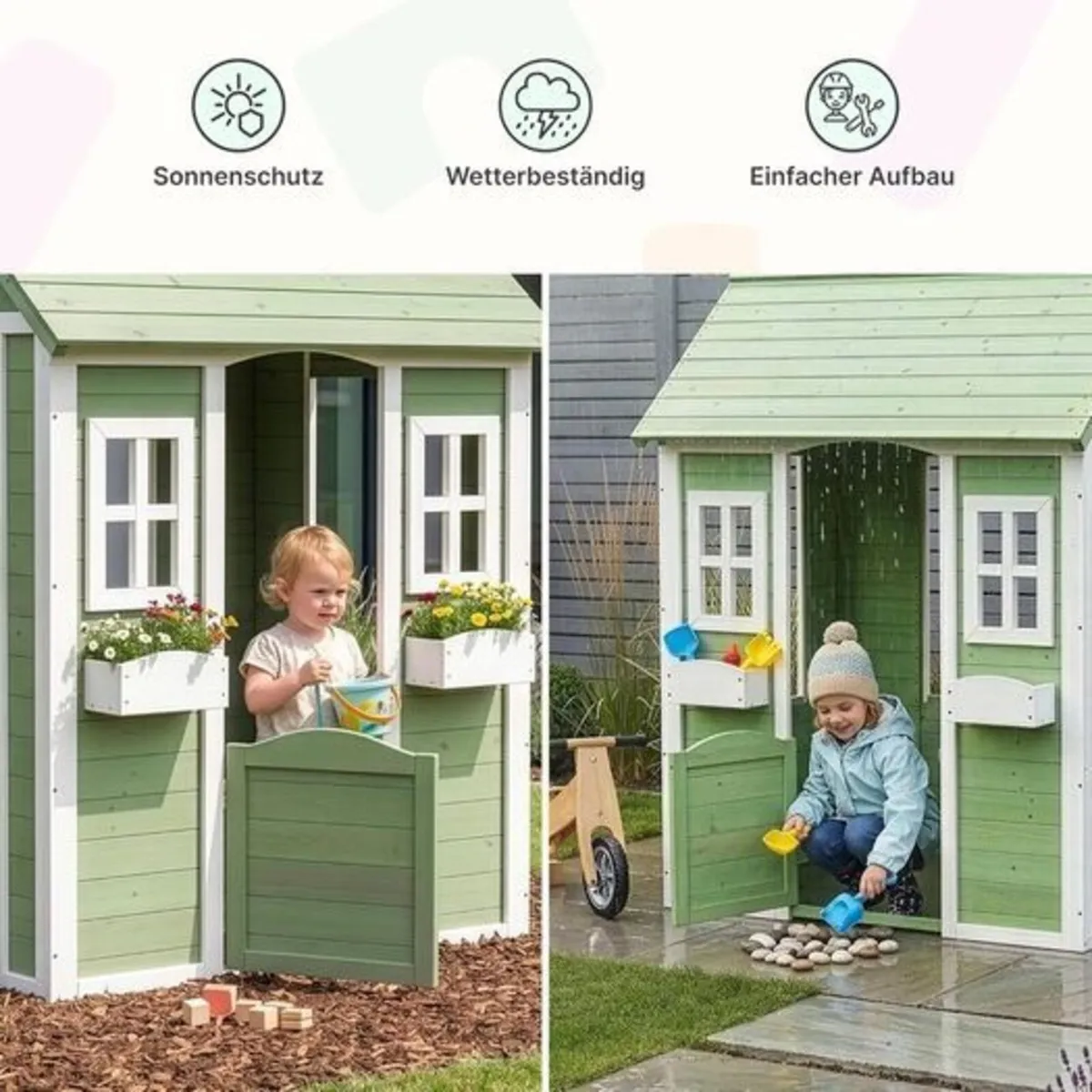 Wooden Kids Garden Playhouse with Planters – 144cm - Image 4